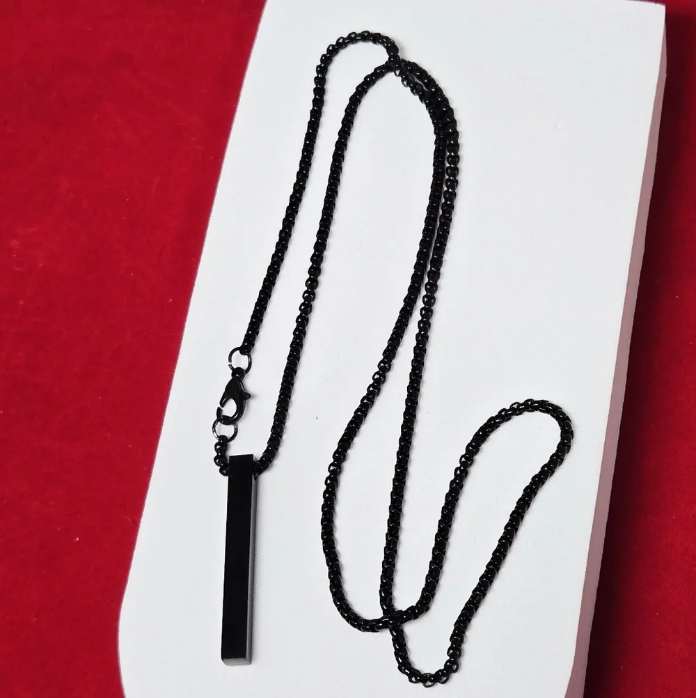 Black Stainless Steel Bar Pendant Necklace 24